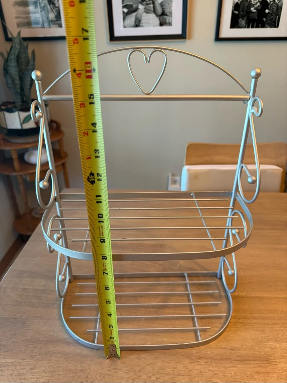 Metal Two-Tier Heart Accent Bathroom Shelf - Silver